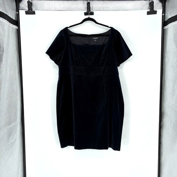 NWT J Crew Black Cotton Velvet Short Sleeve Midi Dress - Plus Size 22 - Cocktail - Picture 1 of 10